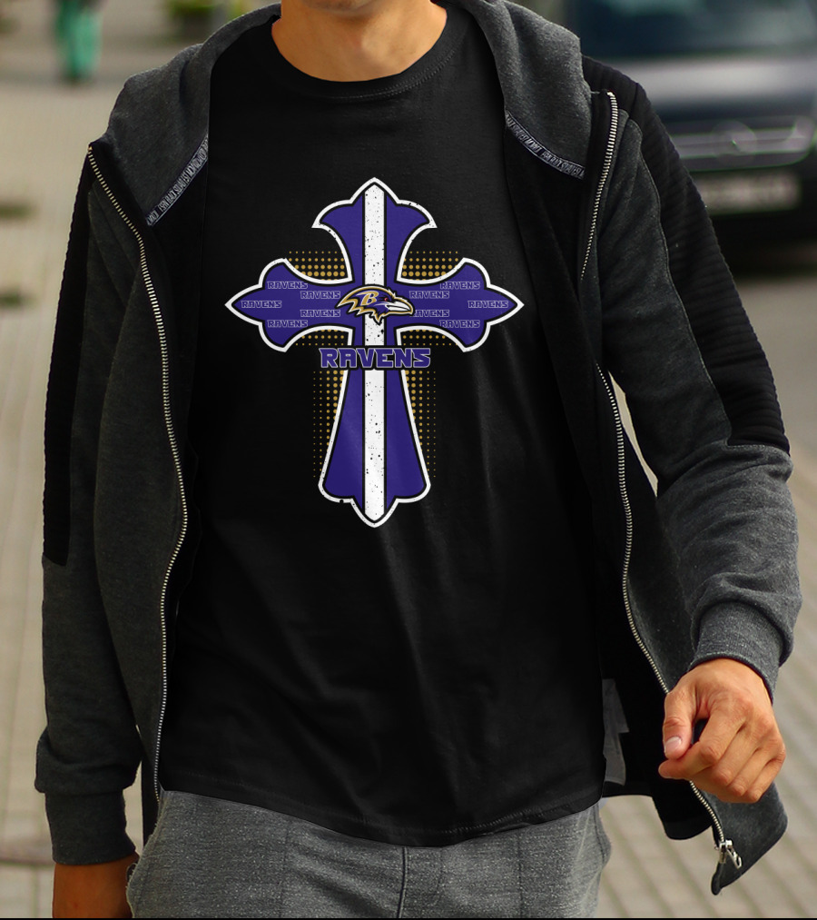 Ravens Cross Featuring Baltimore Ravens Logo And Team Spirit T-Shirt