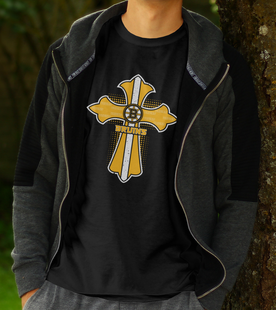Bruins Cross Design For Jesus And Boston Bruins Fans T-Shirt