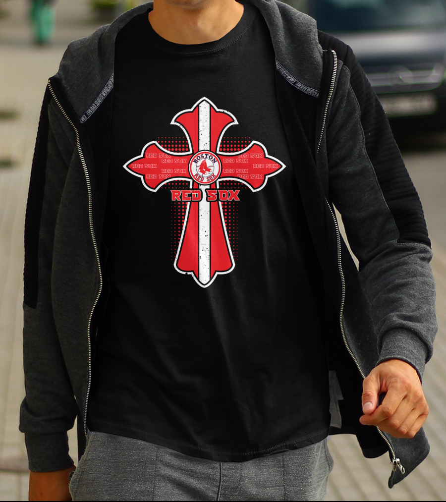 Boston Red Sox Cross Shape Fan Design Red Sox T-Shirt