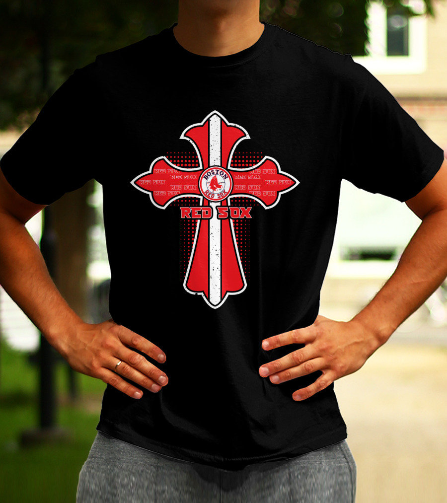 Boston Red Sox Cross Shape Fan Design Red Sox T-Shirt