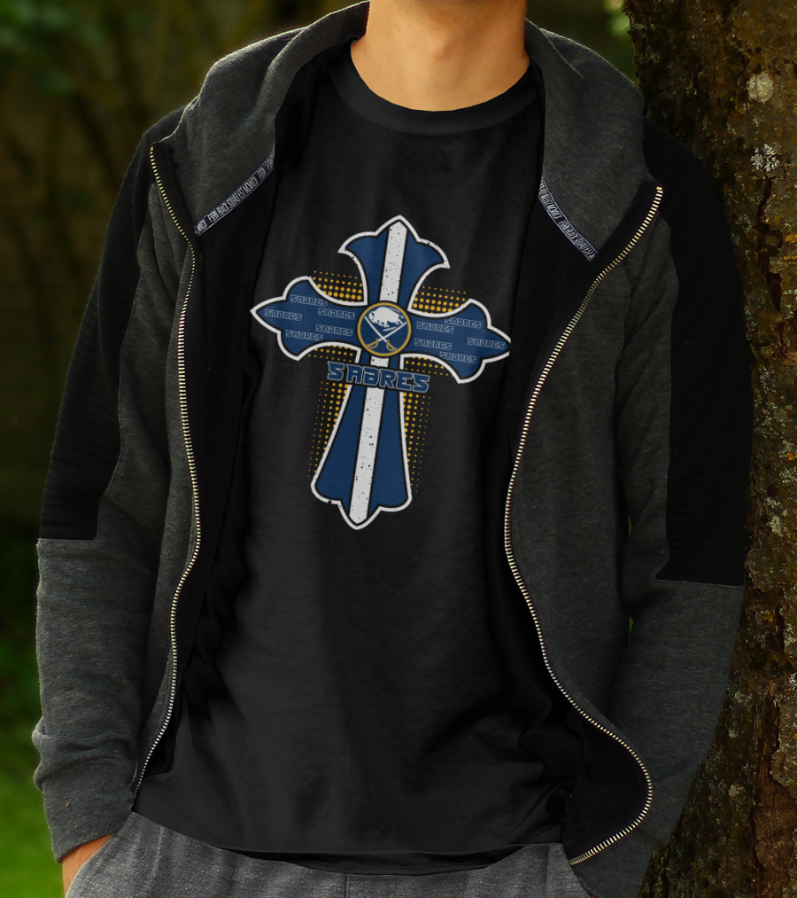 Buffalo Sabres Cross With Bold Team Logo And Blue Accents For Fans And Faith T-Shirt