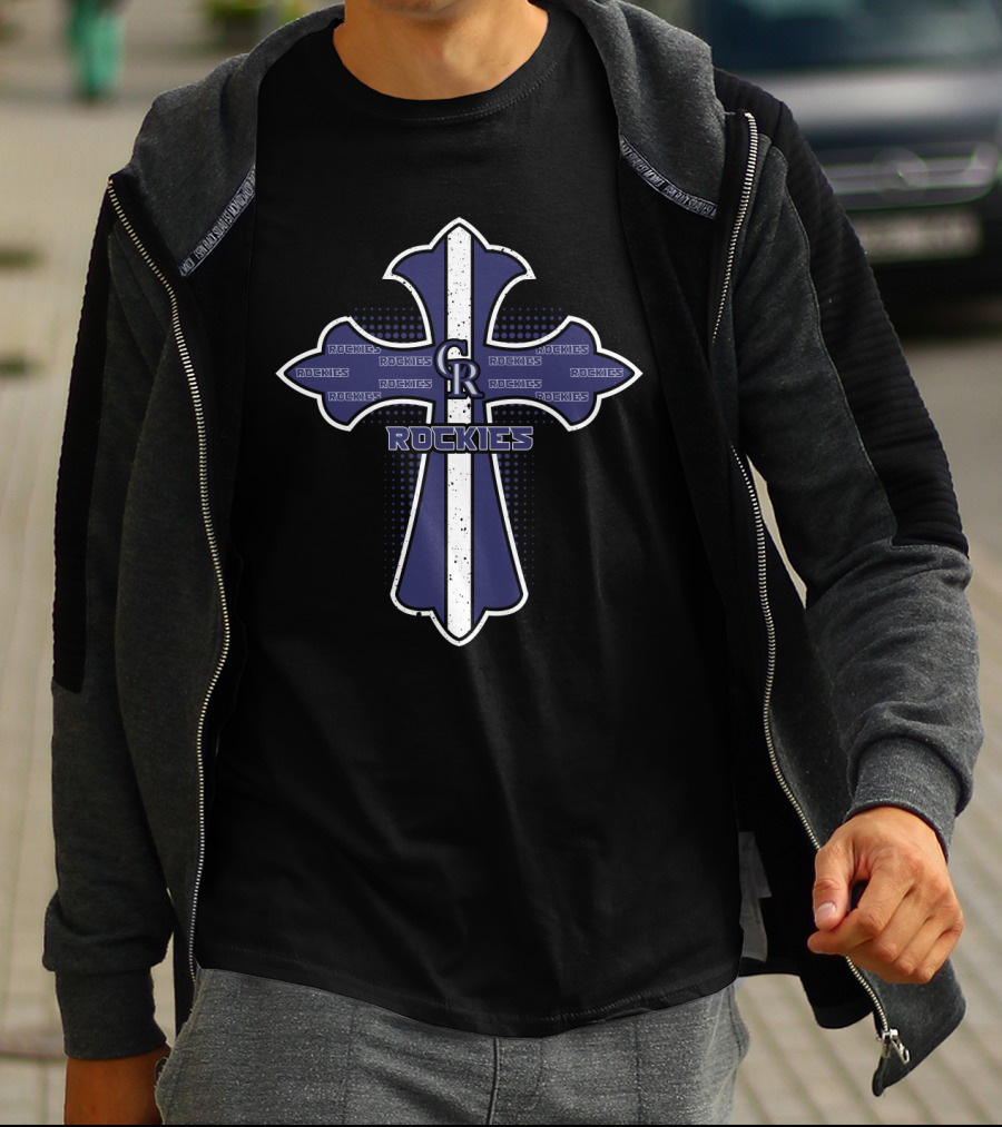 Colorado Rockies Baseball Logo And Cross Christian Faith Fan T-Shirt