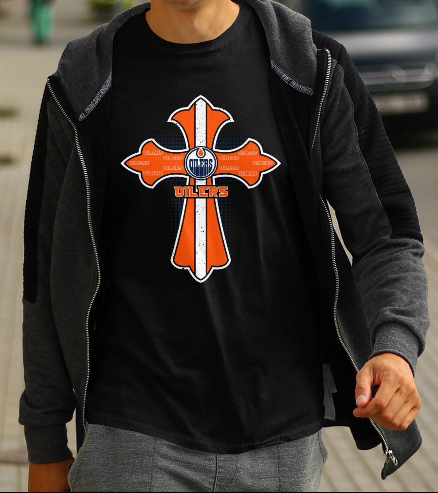 Oilers Cross Design For Edmonton Oilers Fans And Jesus Supporters T-Shirt