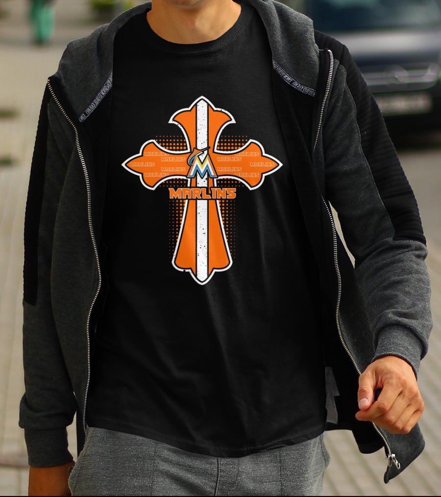 Marlins Cross Design For Jesus Fans And Miami Marlins Enthusiasts T-Shirt