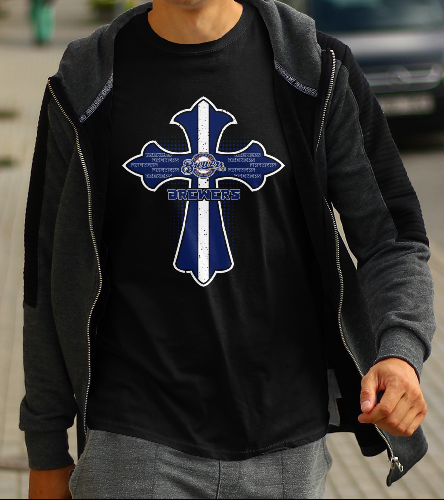 Milwaukee Brewers Cross With Jesus Faithful Design For Fans T-Shirt