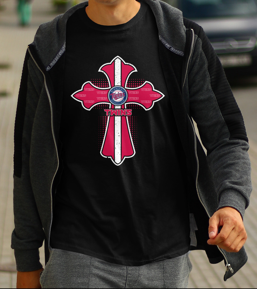 Minnesota Twins Cross With Logo And Team Name Emblem T-Shirt