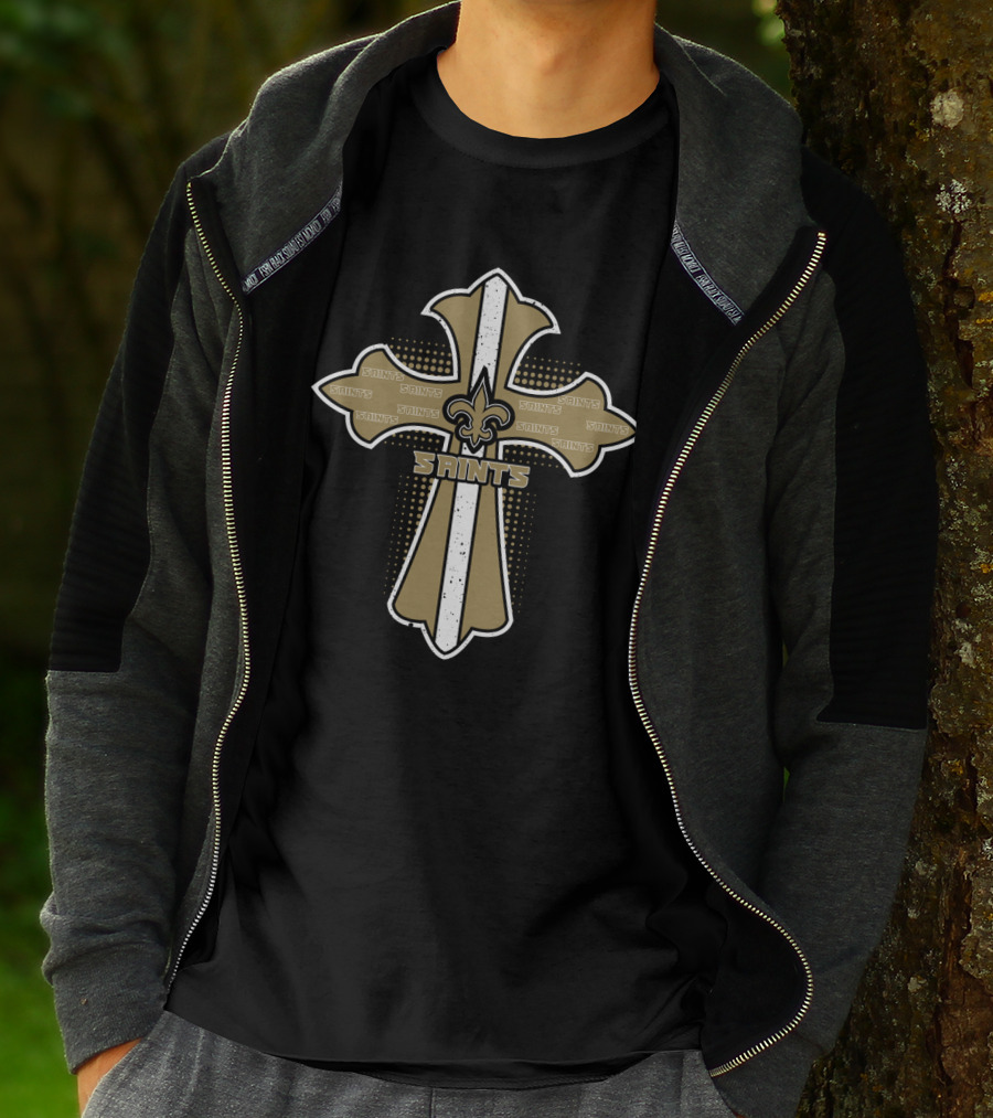 New Orleans Saints Cross With Fleur-De-Lis Symbol For Fans Of Jesus And Football T-Shirt