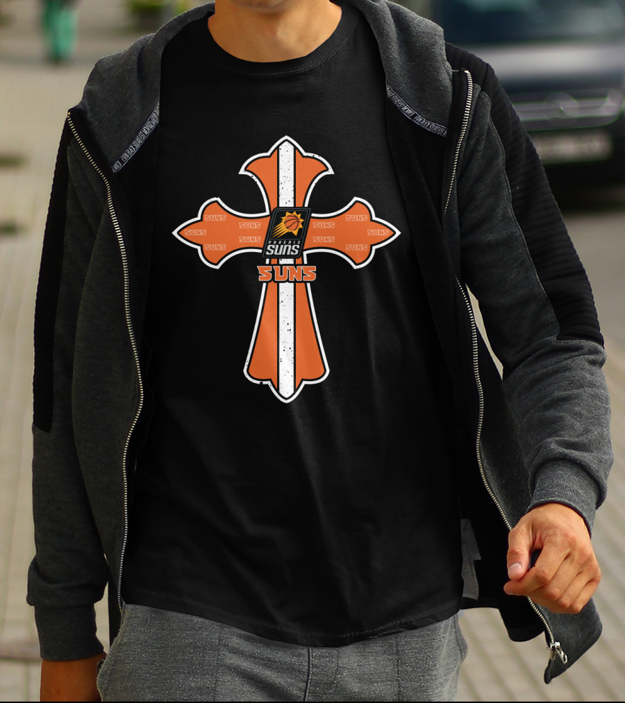 Cross Featuring Phoenix Suns Logo And Text For Jesus And Fans T-Shirt