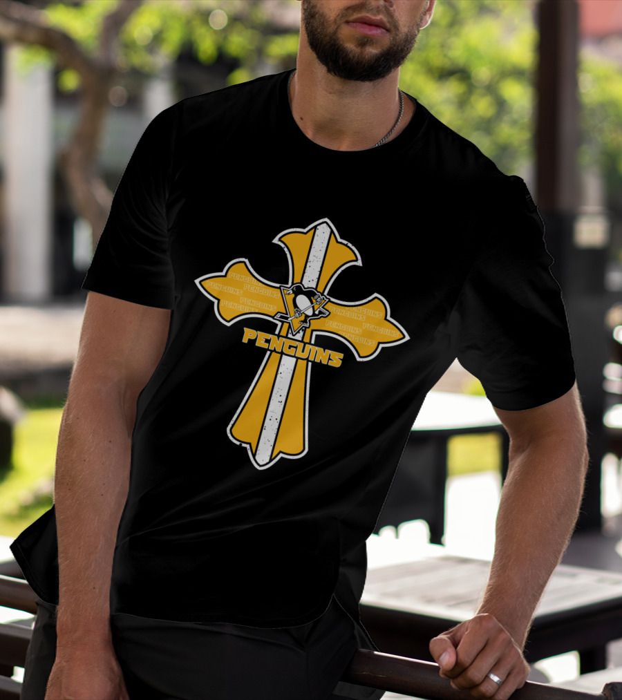 Penguins Cross Symbol Faith And Pittsburgh Fan Emblem T-Shirt