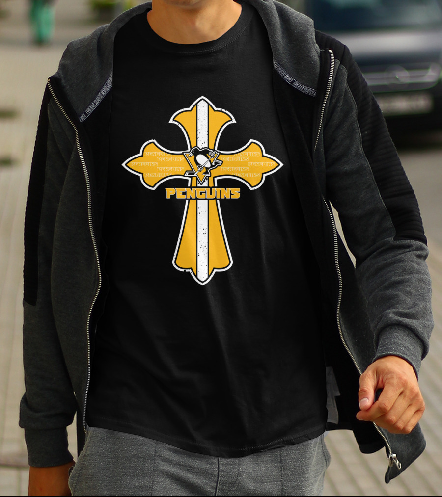 Penguins Cross Symbol Faith And Pittsburgh Fan Emblem T-Shirt