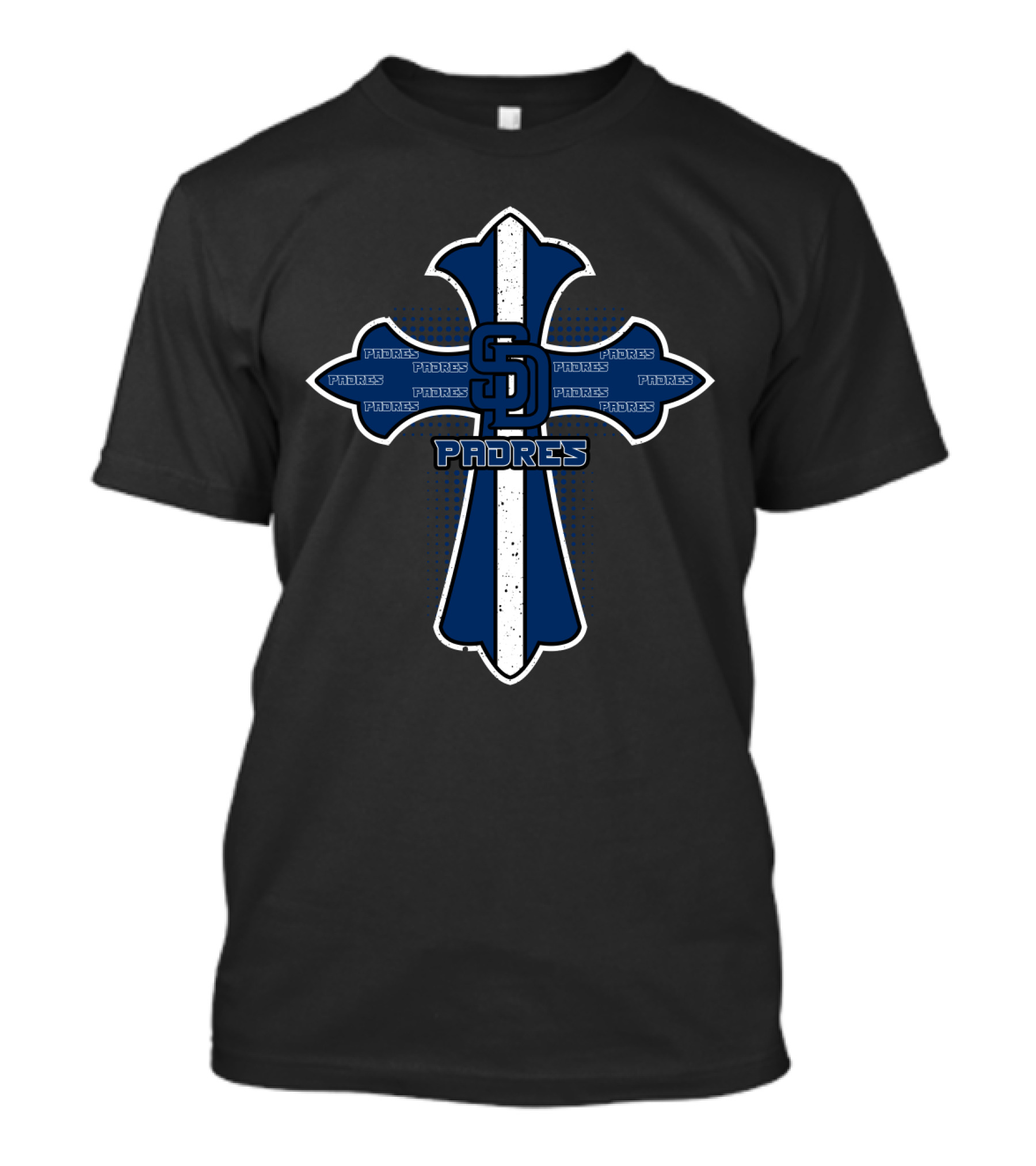 SD Padres Cross With Blue Padres Text T-Shirt