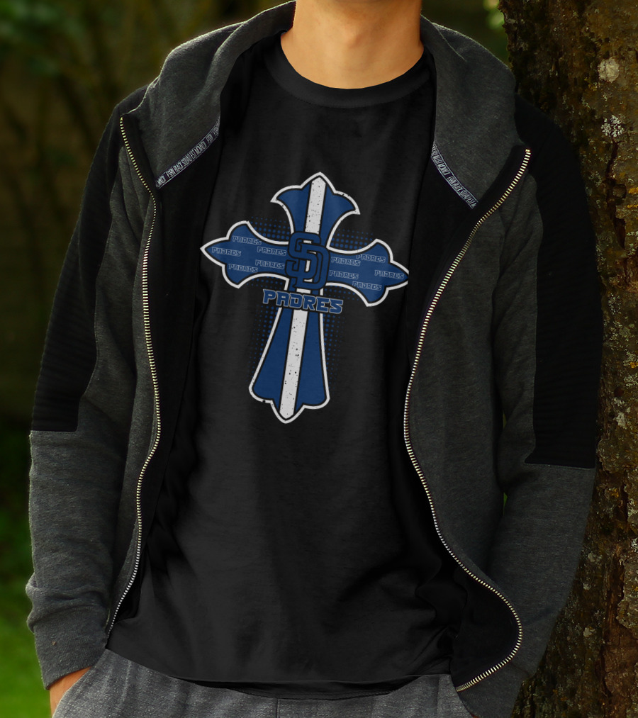 SD Padres Cross With Blue Padres Text T-Shirt