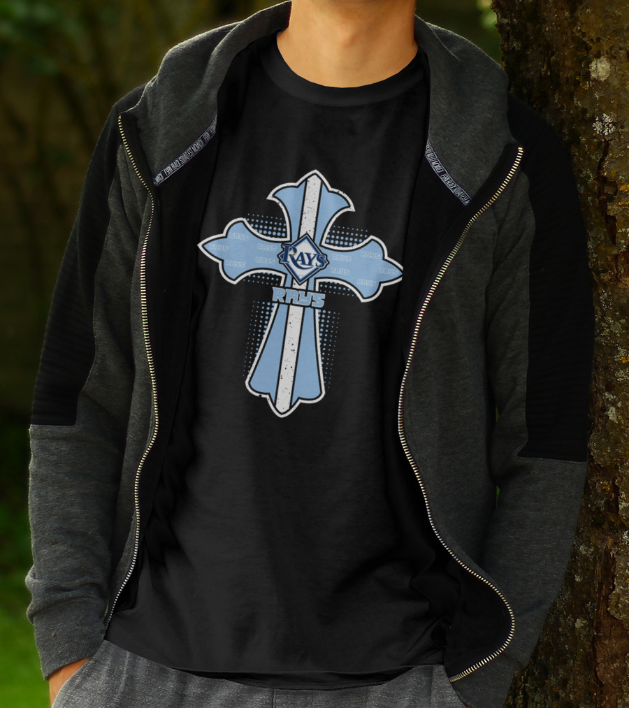 Rays Cross Design Featuring Tampa Bay Rays Text And Logo On Blue Cross T-Shirt