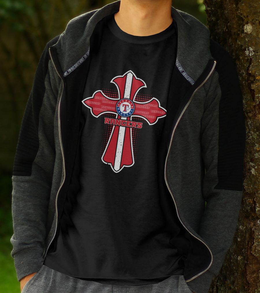 Texas Rangers Baseball Cross Emblem For Fans And Faithful T-Shirt
