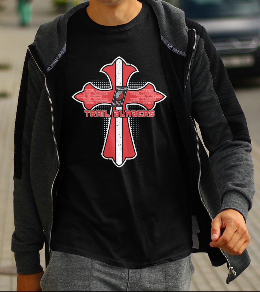Portland Trail Blazers Cross With Repeated Trail Blazers T-Shirt