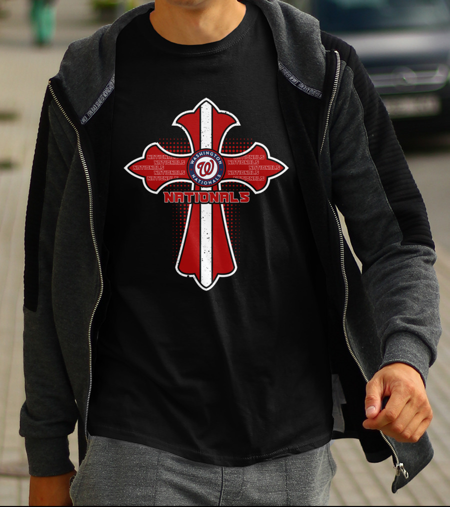 Washington Nationals Red Cross With Team Logo For Jesus Fans T-Shirt