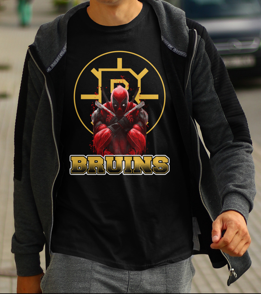 Bruins Deadpool Crossover Fans Boston Hockey Marvel Collaboration T-Shirt