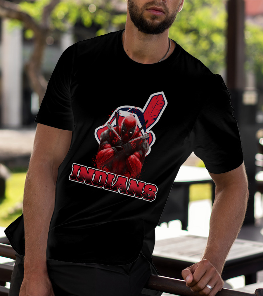 Indians Deadpool Crossover With Baseball Feather T-Shirt