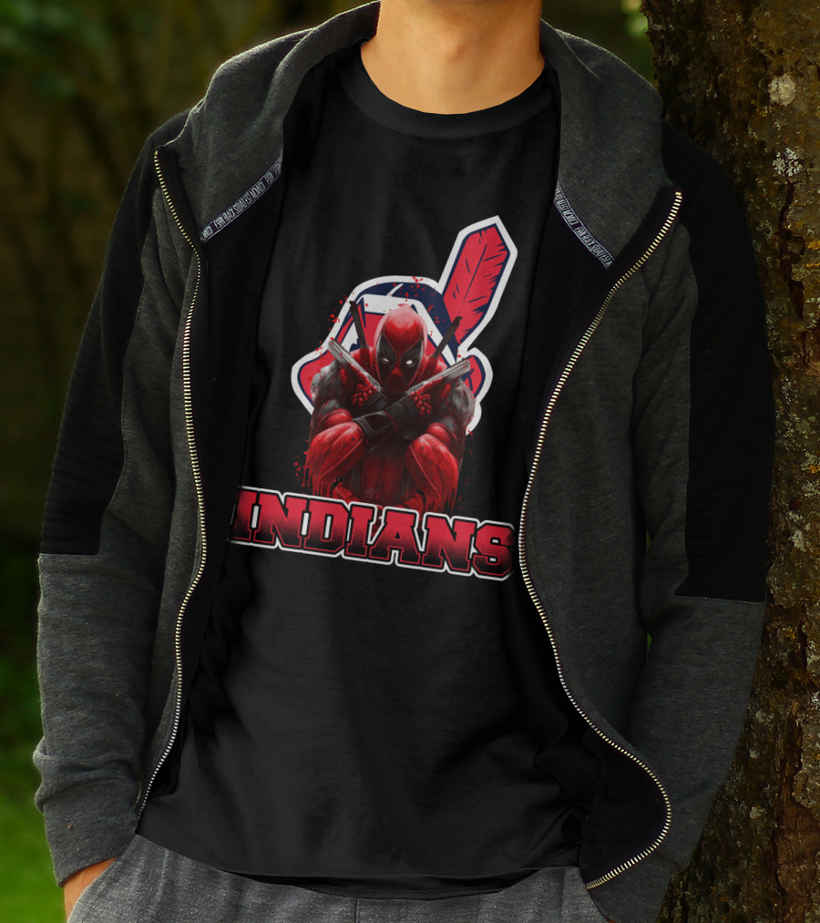 Indians Deadpool Crossover With Baseball Feather T-Shirt