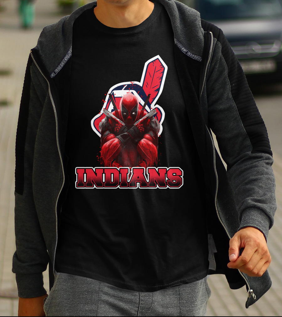 Indians Deadpool Crossover With Baseball Feather T-Shirt