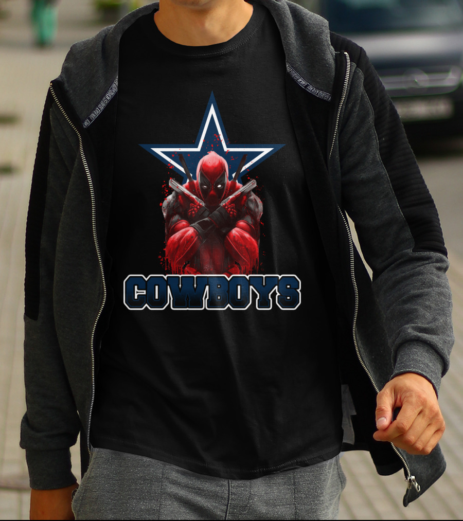 Cowboys Deadpool Crossover With Dallas Star And Bold Typography T-Shirt