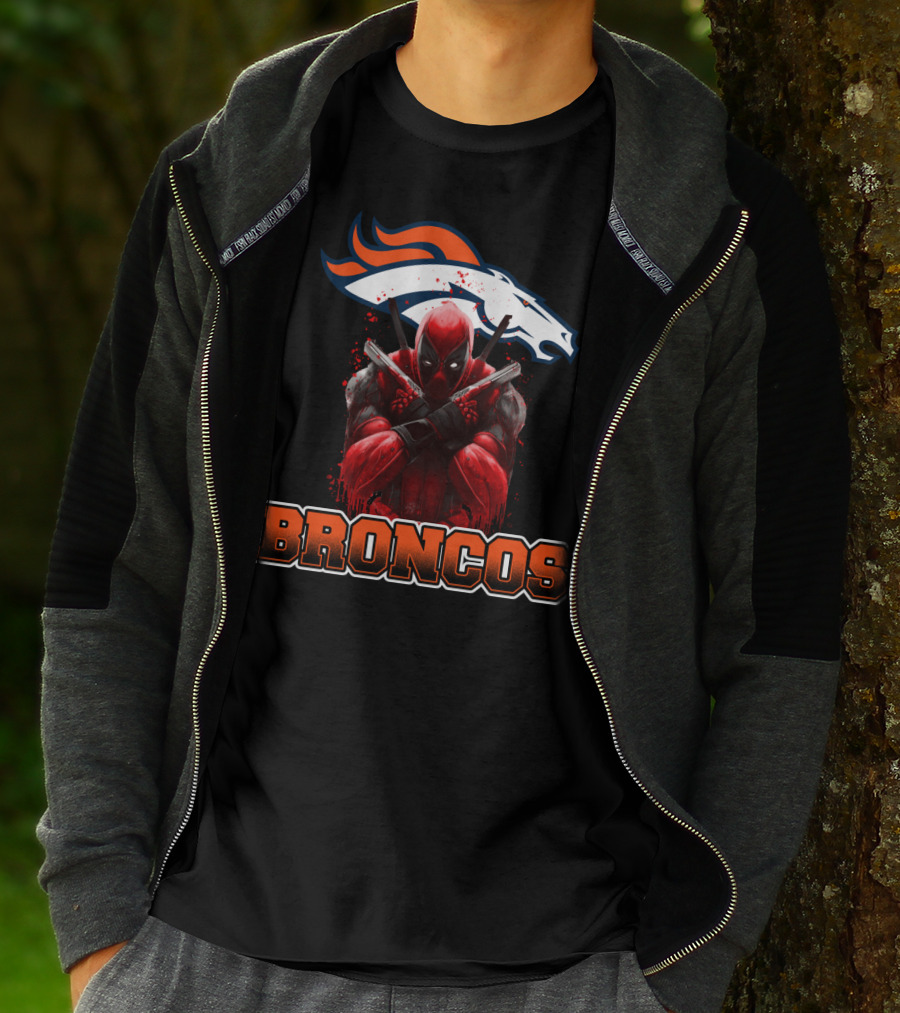 Denver Broncos And Deadpool Crossover Fans Iconic Mashup T-Shirt
