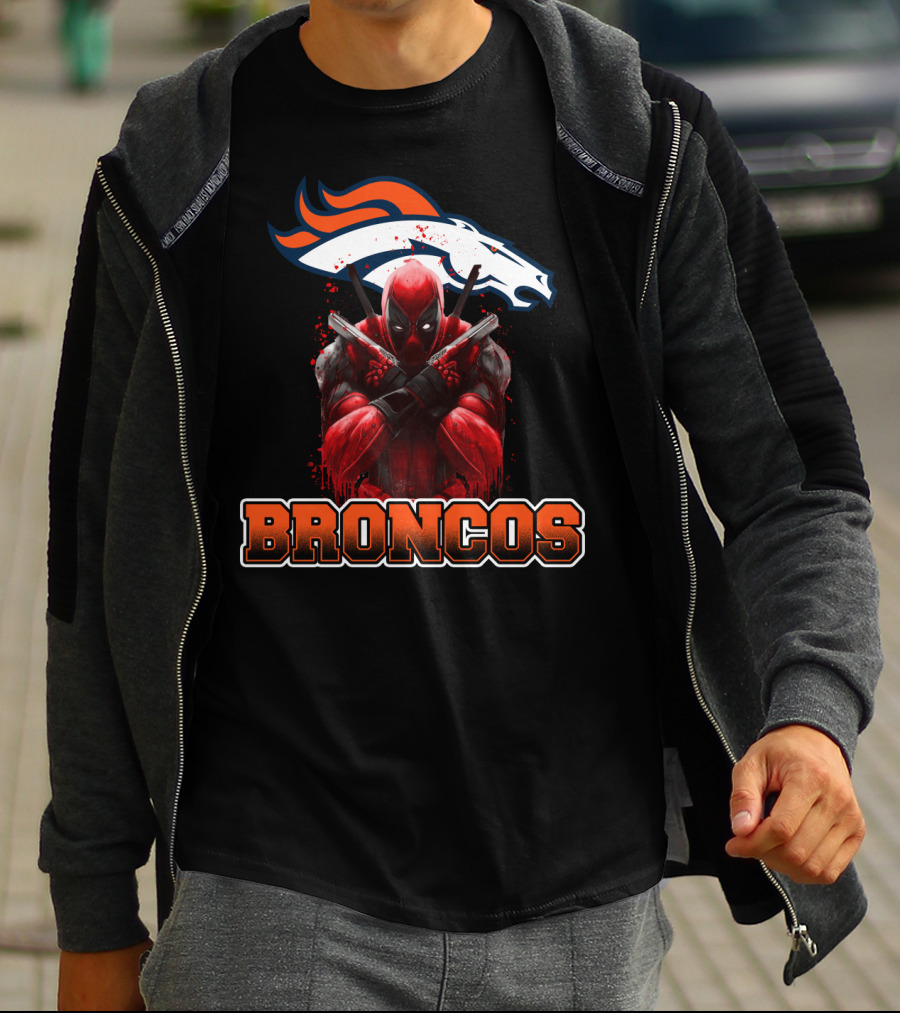 Denver Broncos And Deadpool Crossover Fans Iconic Mashup T-Shirt