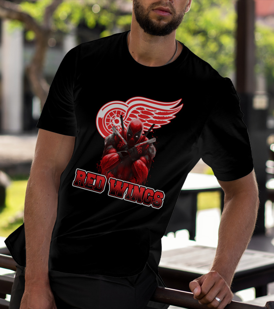 Detroit Red Wings Deadpool Fan Collaboration Crossover T-Shirt