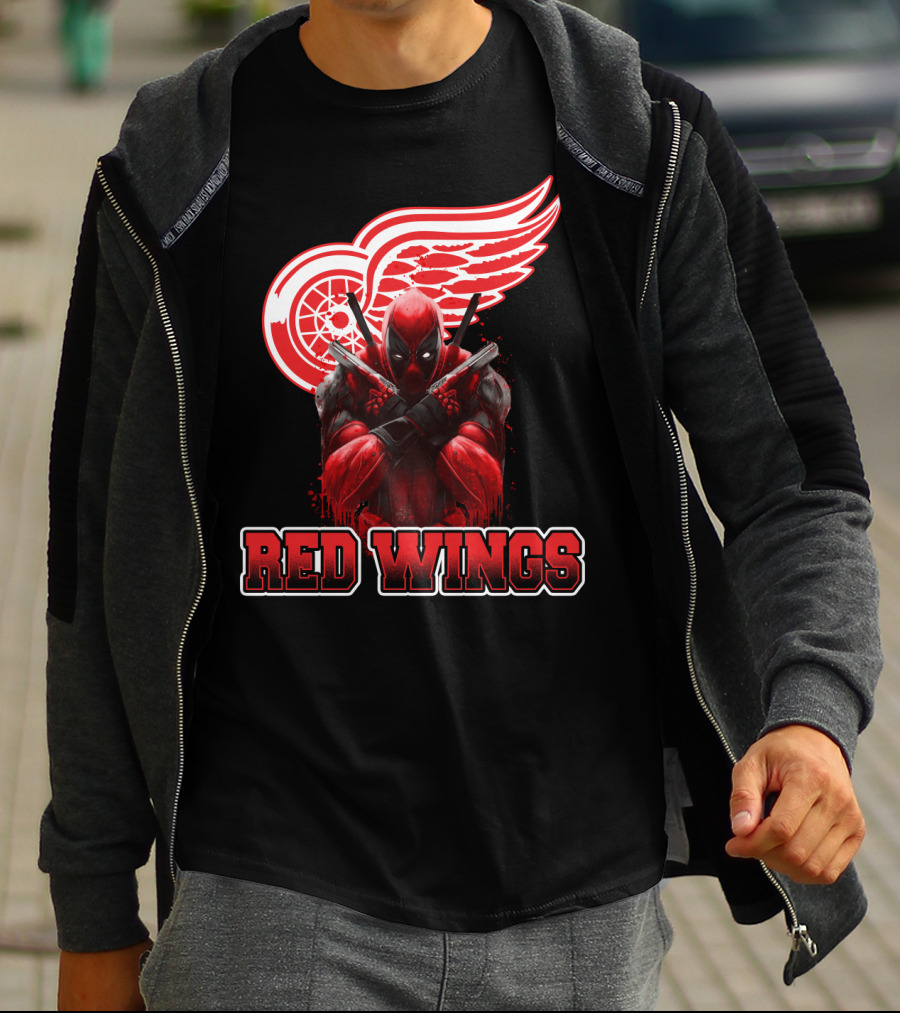 Detroit Red Wings Deadpool Fan Collaboration Crossover T-Shirt