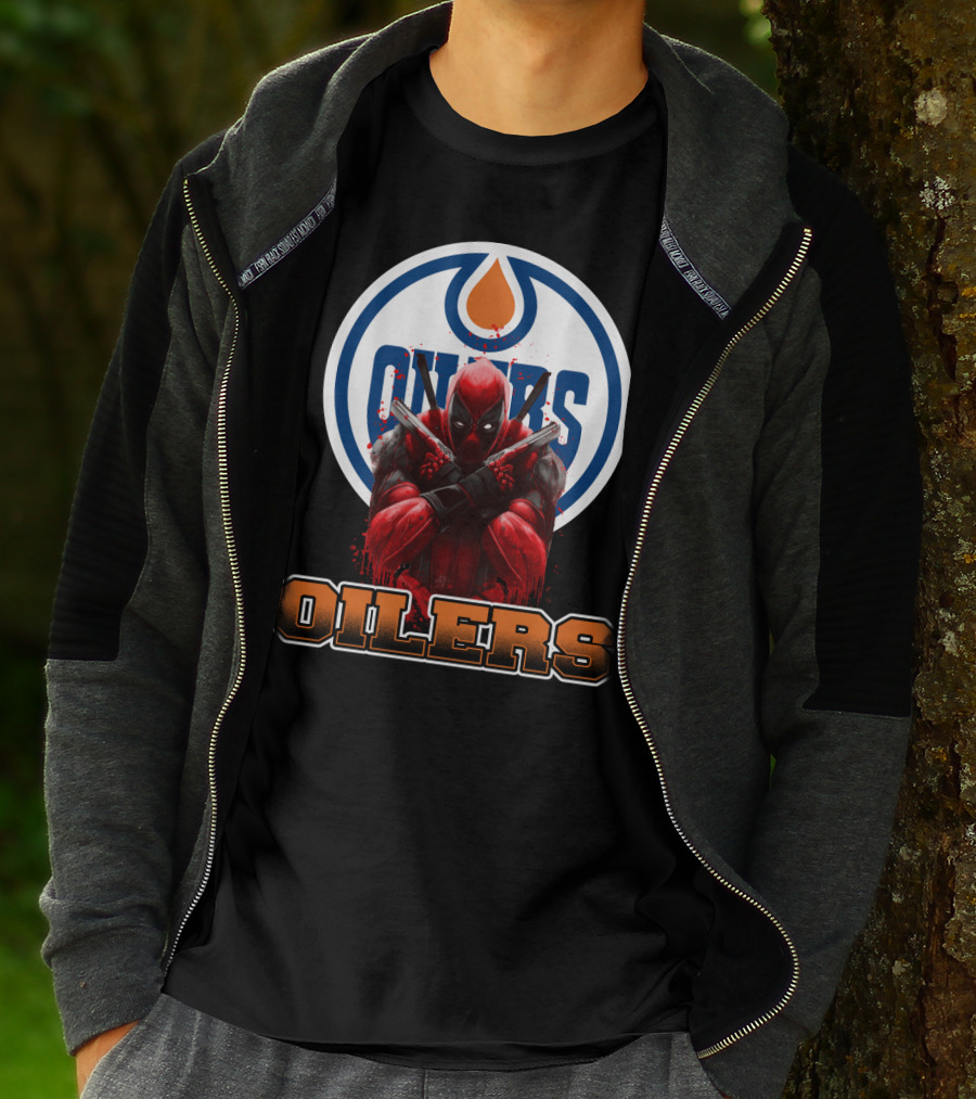 Edmonton Oilers Deadpool Crossover Fan Art NHL Marvel Mashup T-Shirt