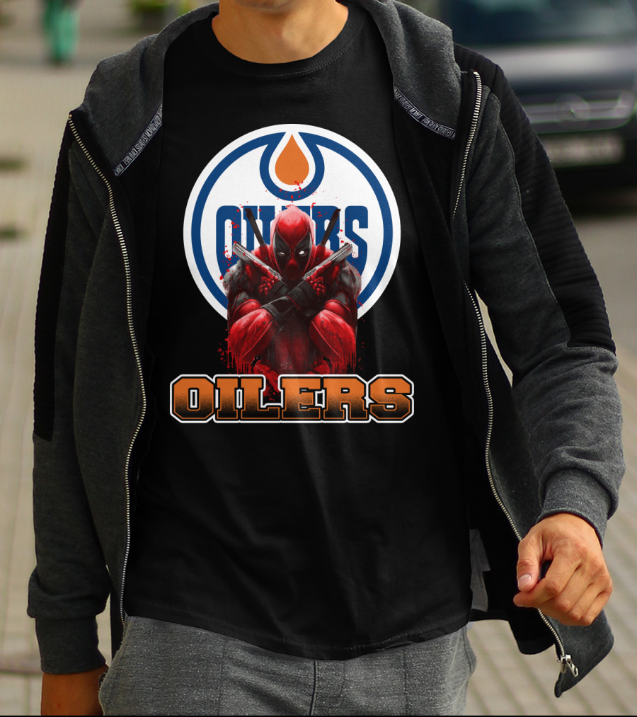 Edmonton Oilers Deadpool Crossover Fan Art NHL Marvel Mashup T-Shirt