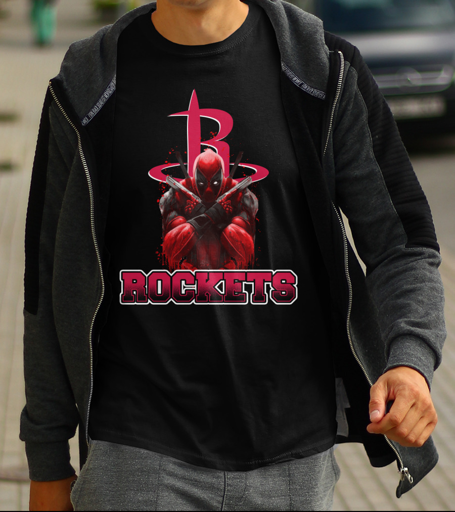 Deadpool Crossed Arms With Houston Rockets Logo Fan T-Shirt