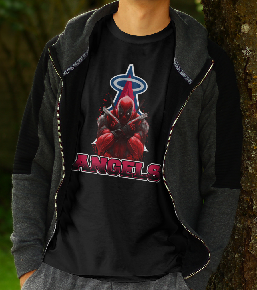 Deadpool With Los Angeles Angels Halo Logo Crossover Fans T-Shirt