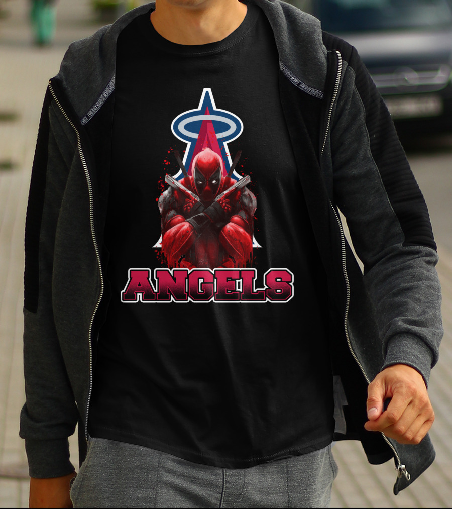 Deadpool With Los Angeles Angels Halo Logo Crossover Fans T-Shirt
