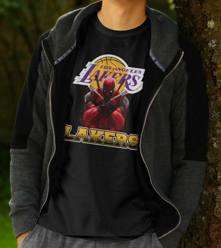 Deadpool In Los Angeles Lakers Colors With Logo Elements T-Shirt