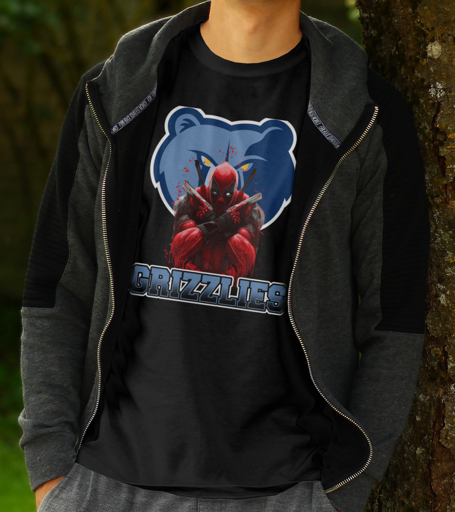 Grizzlies Deadpool Crossover Fans Tee Memphis Grizzlies Logo Mashup T-Shirt