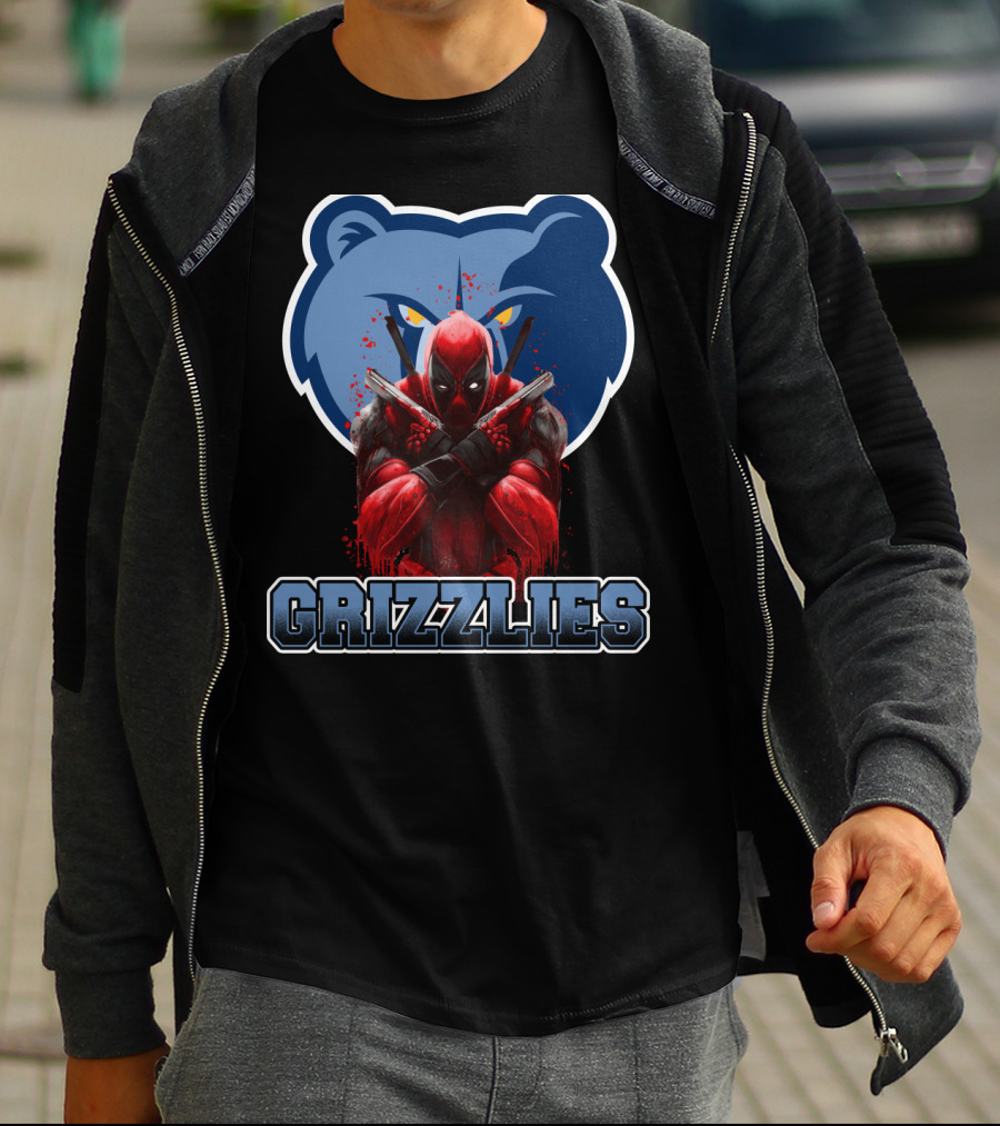 Grizzlies Deadpool Crossover Fans Tee Memphis Grizzlies Logo Mashup T-Shirt