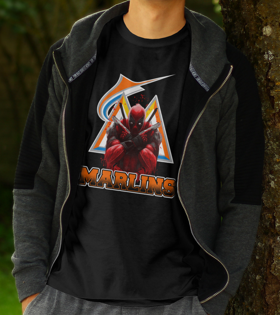 Miami Marlins Deadpool Crossover Fan Favorite Collaboration T-Shirt