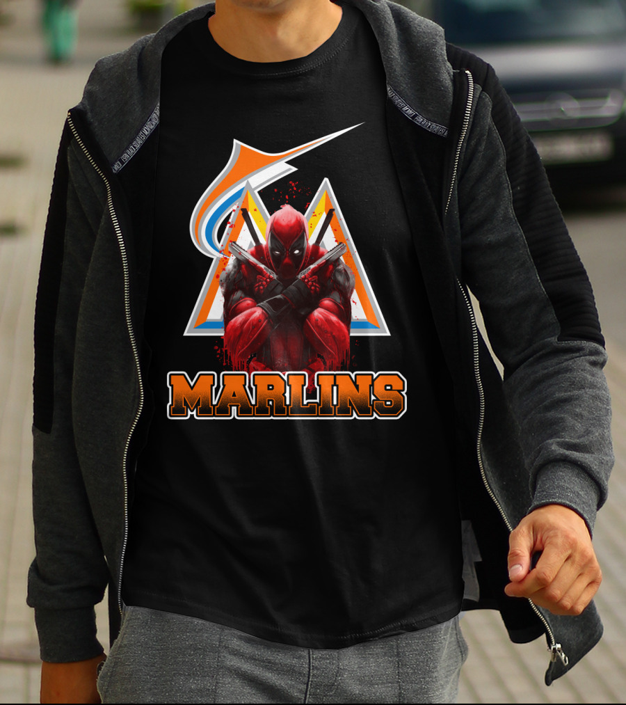 Miami Marlins Deadpool Crossover Fan Favorite Collaboration T-Shirt