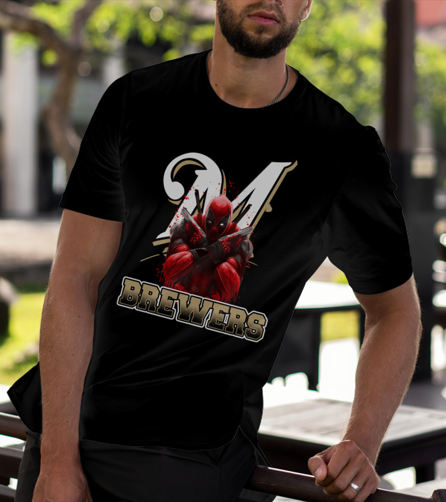 Milwaukee Brewers Deadpool Crossed Arms T-Shirt