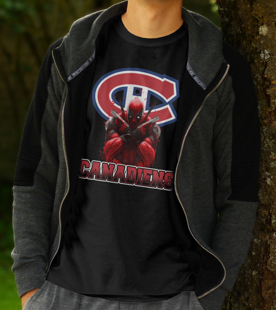 Montreal Canadiens Enthusiasts With Deadpool Fandom Crossover T-Shirt
