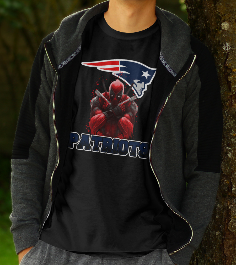Patriots Deadpool Crossover With New England Patriots Logo Featuring Marvel Character T-Shirt
