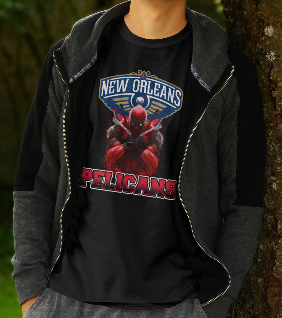 New Orleans Pelicans Deadpool Crossover Fans NBA Marvel Collaboration T-Shirt