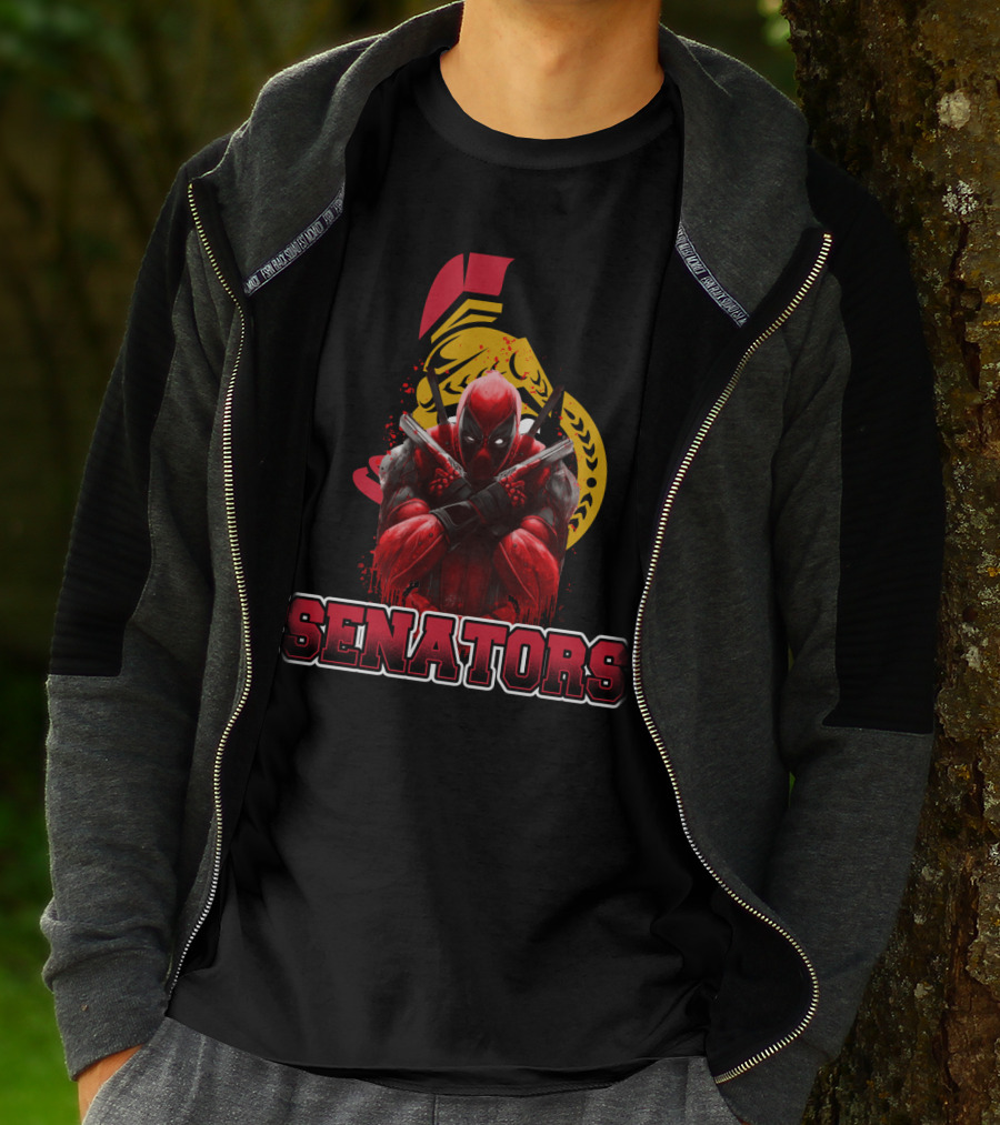 Deadpool And Ottawa Senators Crossover Featuring Iconic Hockey T-Shirt