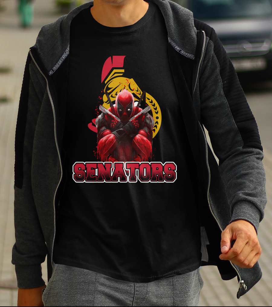 Deadpool And Ottawa Senators Crossover Featuring Iconic Hockey T-Shirt