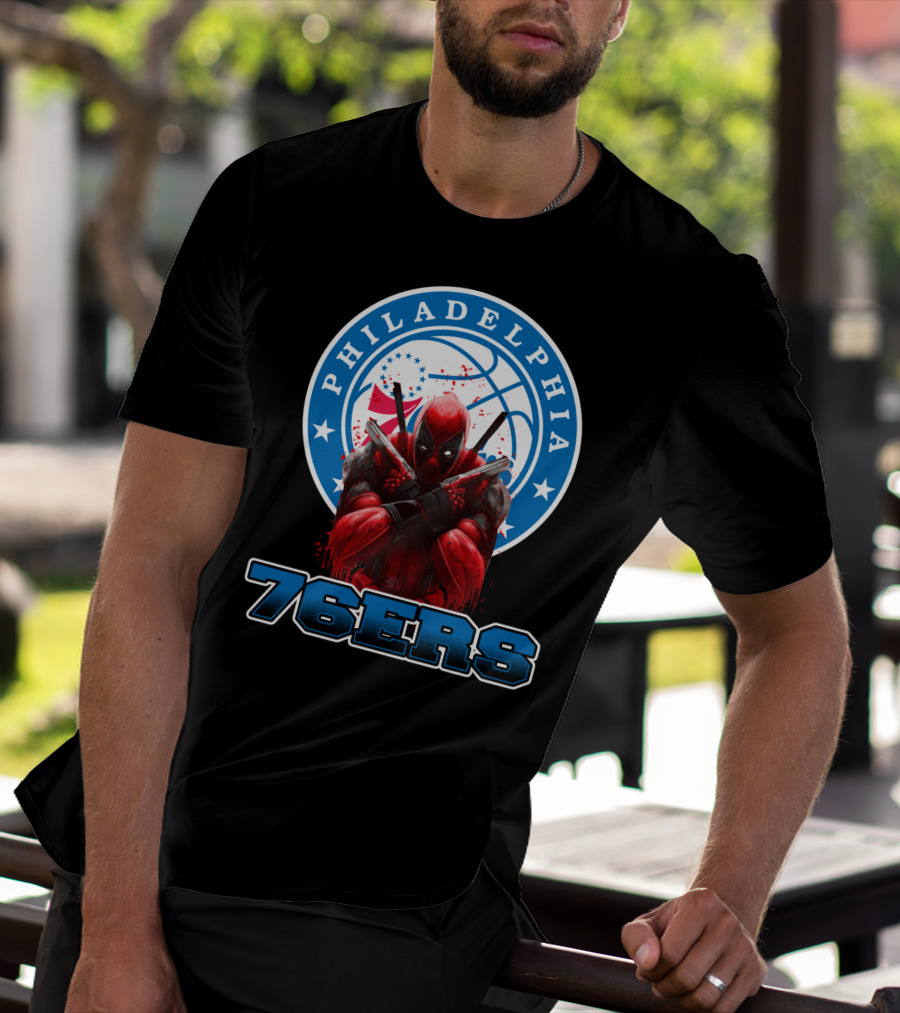 Philadelphia 76ers Deadpool NBA Crossover Fans Graphic Basketball T-Shirt