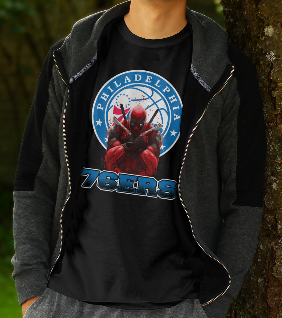 Philadelphia 76ers Deadpool NBA Crossover Fans Graphic Basketball T-Shirt