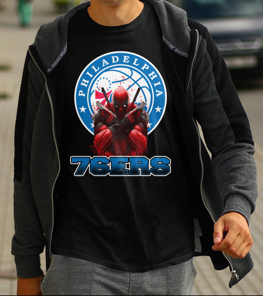 Philadelphia 76ers Deadpool NBA Crossover Fans Graphic Basketball T-Shirt