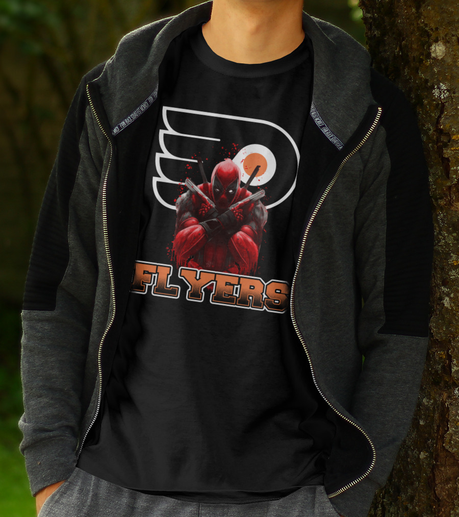 Philadelphia Flyers Deadpool Mashup With Iconic Hockey Logo And Character Crossover T-Shirt