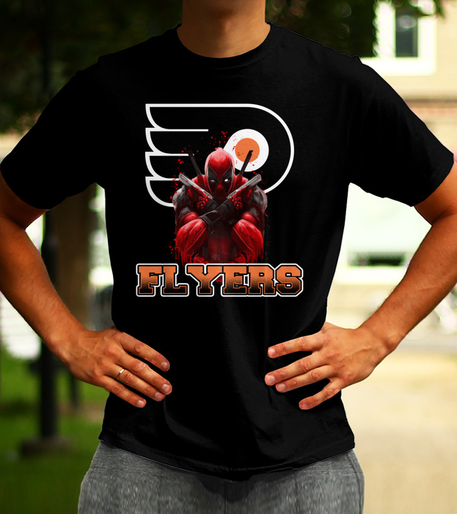 Philadelphia Flyers Deadpool Mashup With Iconic Hockey Logo And Character Crossover T-Shirt